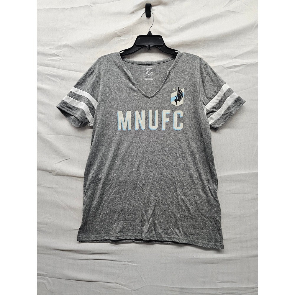 MLS Womens Minnesota United FC V-Neck‎ T-Shirt Gray Cotton Blend Athletic Size M